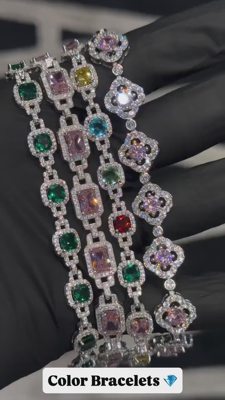 VVS Moissanite Gemstone Tennis Bracelet, Fancy Multicolor Bracelet, VVS1 Moissanite Diamonds, Passes Diamond Tester, 925 Sterling Silver