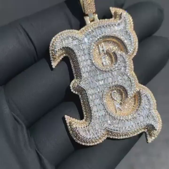 Emerald cut VVS1 Moissanite Layered Letter Pendant, Iced out Chunky Pendant, Custom Alphabet/Letter, 925 Sterling Silver/10k, HipHop Pendant