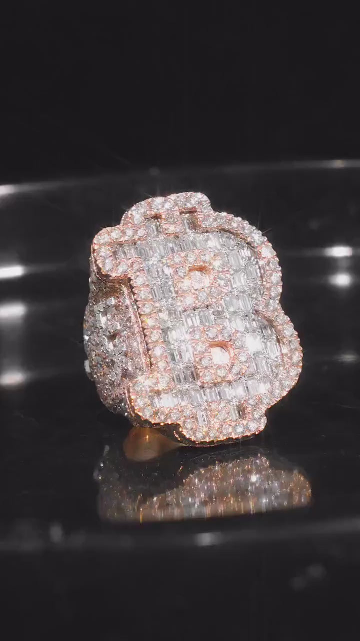 Iced Out Letter "B" Ring for Men in 925 Silver/10K Gold | Custom Hip Hop Initial Ring | Lab Diamond Hip Hop Ring
