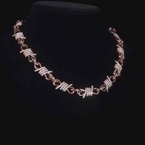Chrome Barbed Wire Infinity Chain | 25 CT D-Color VVS1 Moissanite Diamond Necklace | Solid 925 Silver Rose Gold Iced Out Jewelry