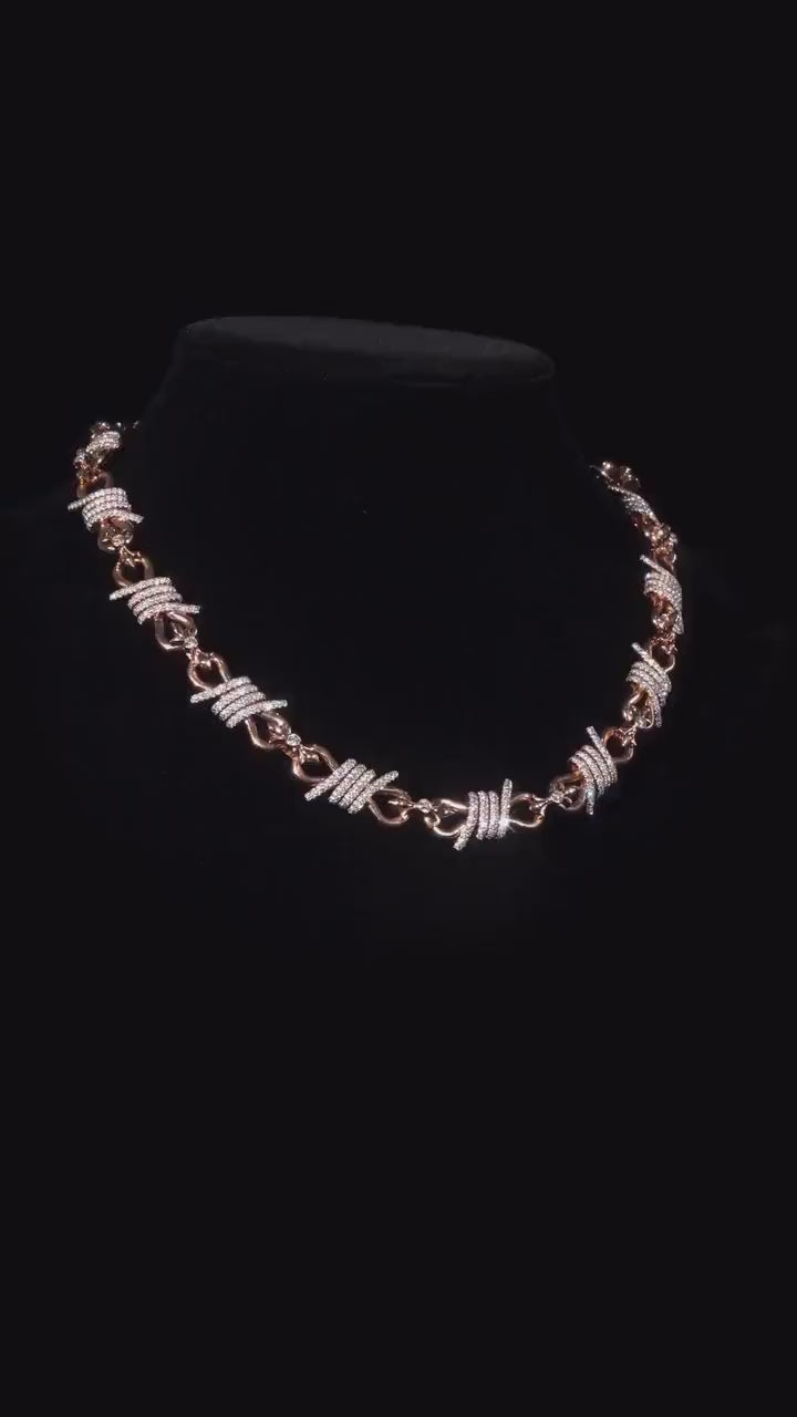 Chrome Barbed Wire Infinity Chain | 25 CT D-Color VVS1 Moissanite Diamond Necklace | Solid 925 Silver Rose Gold Iced Out Jewelry