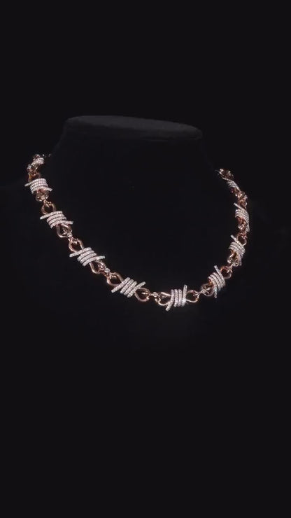 Chrome Barbed Wire Infinity Chain | 25 CT D-Color VVS1 Moissanite Diamond Necklace | Solid 925 Silver Rose Gold Iced Out Jewelry