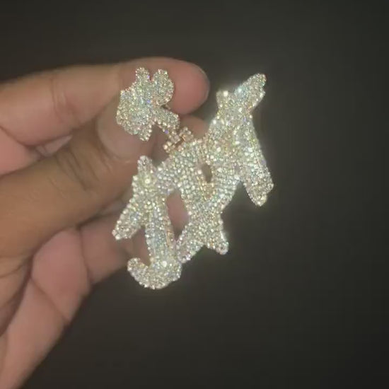 Moissanite Diamonds Men Layered Name Pendant, Custom Letters, Solid back, Rhodium Plated 925 Sterling Silver, Pass diamond tester