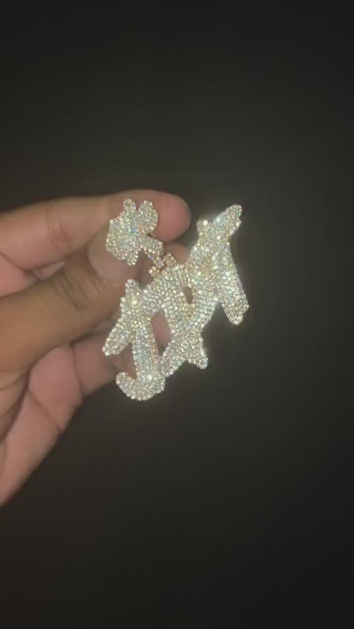 Moissanite Diamonds Men Layered Name Pendant, Custom Letters, Solid back, Rhodium Plated 925 Sterling Silver, Pass diamond tester