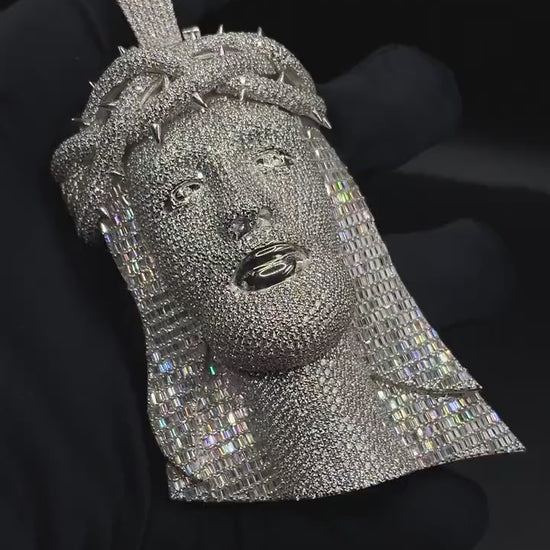 Jesus Face Iced Out Hip Hop Pendant | 3.5 inch Height Excluding Bail | Chunky Moissanite pendant | 925 Silver | Custom Moissanite Jewelry