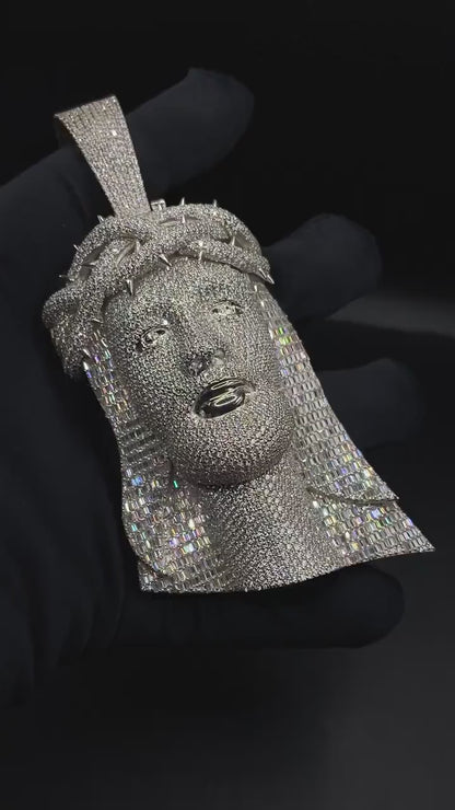 Jesus Face Iced Out Hip Hop Pendant | 3.5 inch Height Excluding Bail | Chunky Moissanite pendant | 925 Silver | Custom Moissanite Jewelry