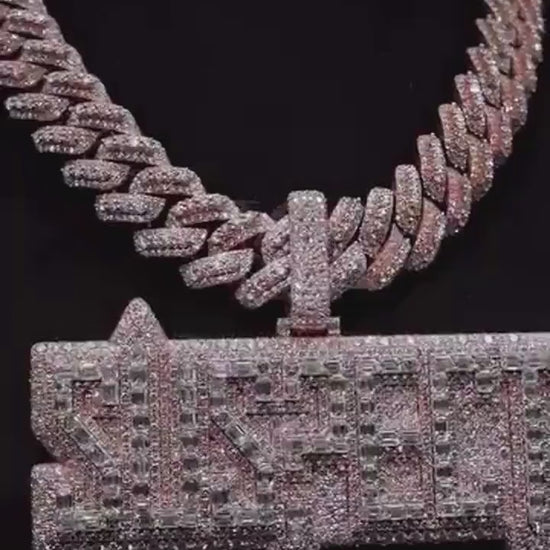 Custom Iced Out Name Pendant - Moissanite VVS1 Diamonds - Solid 925 Sterling Silver - White Gold & Rose Gold - Hip Hop Bling Jewelry for Men