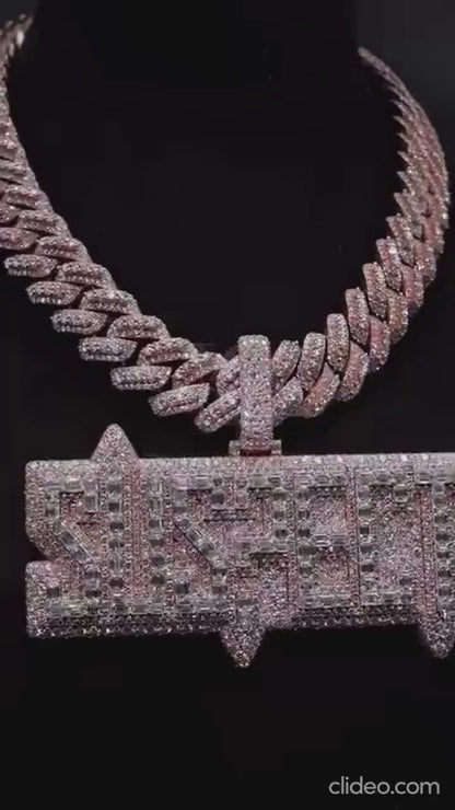 Custom Iced Out Name Pendant - Moissanite VVS1 Diamonds - Solid 925 Sterling Silver - White Gold & Rose Gold - Hip Hop Bling Jewelry for Men