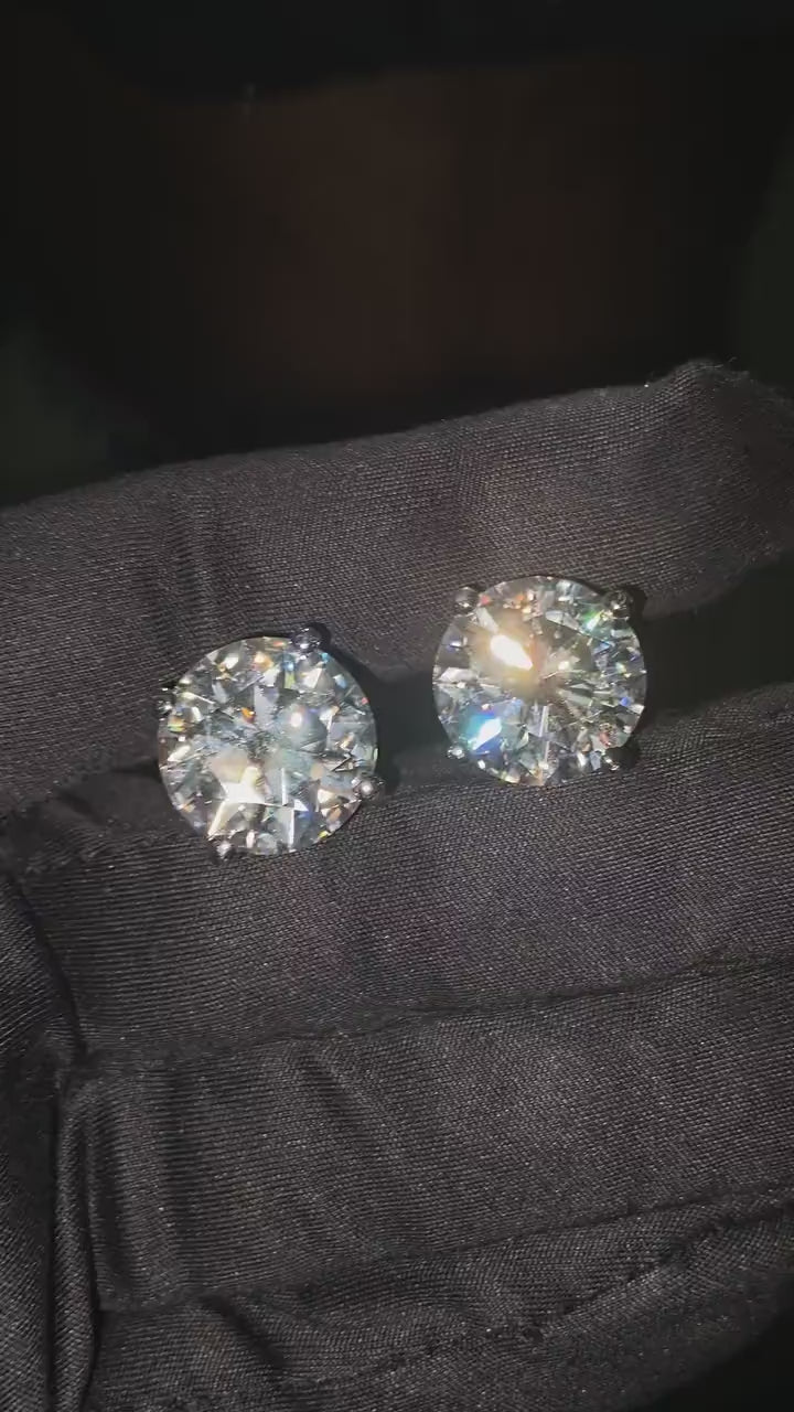 15mm Jumbo Moissanite Stud Earrings, D Color VVS1 Round Cut, 24 Carat Total Weight, 925 Sterling Silver or Solid 10K Gold