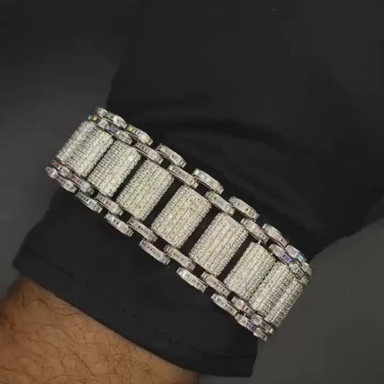 26mm VVS Moissanite Bracelet in Solid 10K Gold | Heavy Custom Link | 925 Silver Option | White, Yellow, Rose Tone | 7-9 Inch