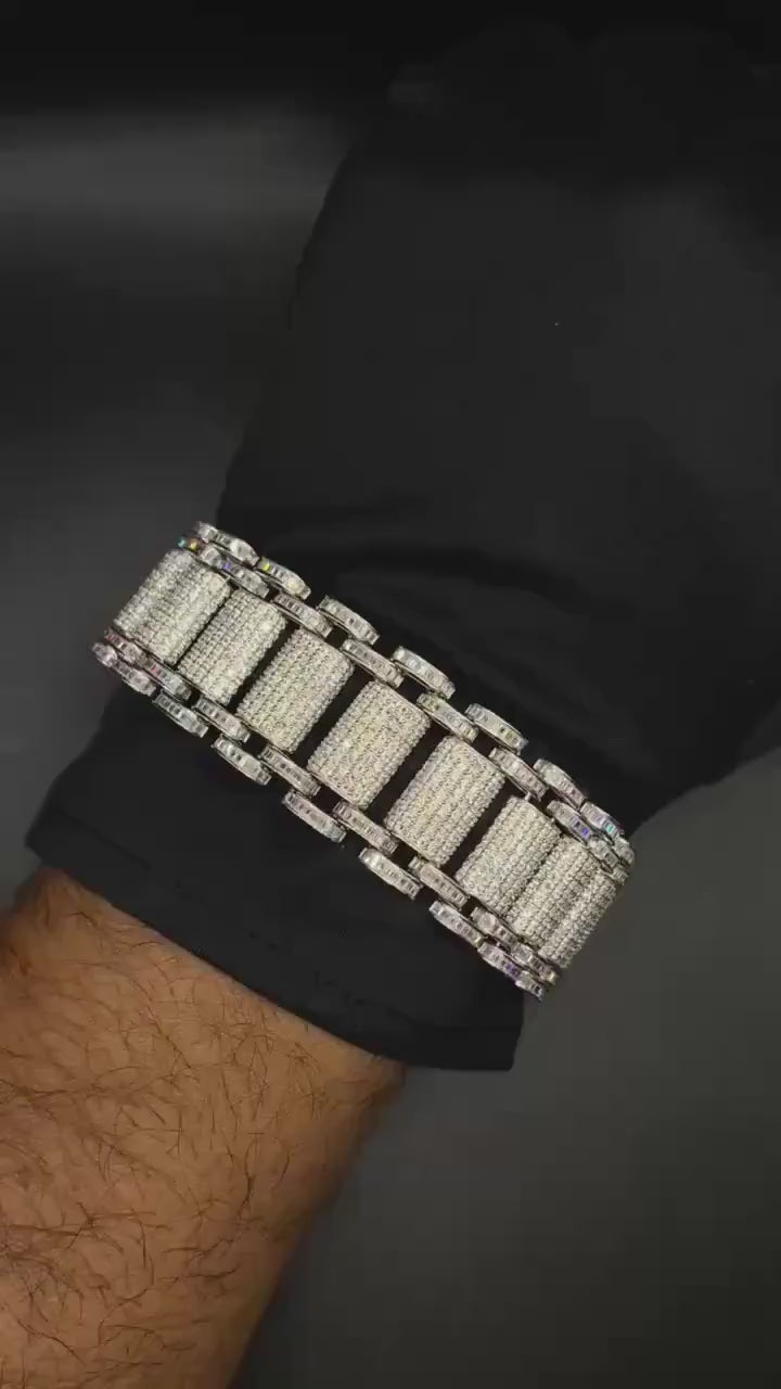 26mm VVS Moissanite Bracelet in Solid 10K Gold | Heavy Custom Link | 925 Silver Option | White, Yellow, Rose Tone | 7-9 Inch