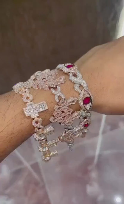 VVS1 Diamond Cross Link Bracelet, VVS1 Quality Baguette Moissanite Diamond, Pass Diamond Tester, Heavy Quality 925 Sterling Silver/Solid 10k