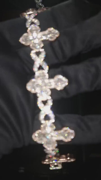 VVS1 Diamond Cross Link Bracelet, VVS1 Quality Baguette Moissanite Diamond, Pass Diamond Tester, Heavy Quality 925 Sterling Silver/Solid 10k