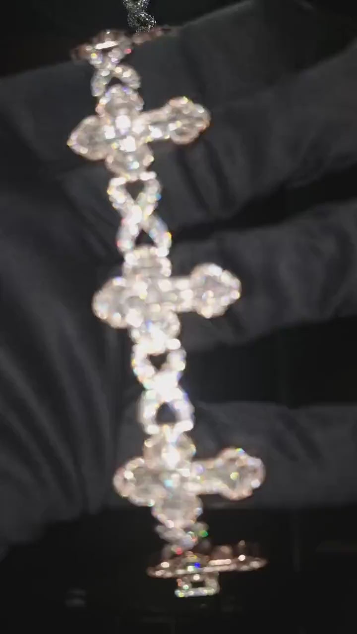 VVS1 Diamond Cross Link Bracelet, VVS1 Quality Baguette Moissanite Diamond, Pass Diamond Tester, Heavy Quality 925 Sterling Silver/Solid 10k