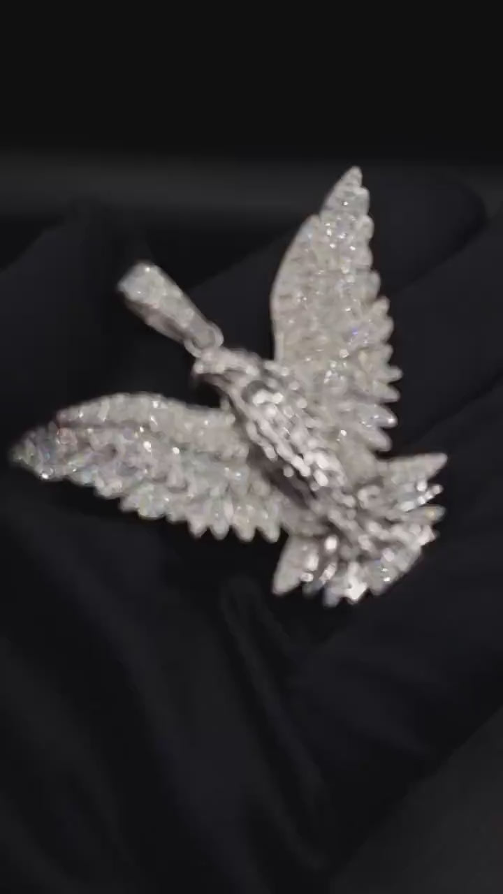 VVS Moissanite Diamond American Winged Eagle Handmade Pendant for Men Without Chain, 2.5" American Eagle Pendant, Animal Gift Men Jewelry