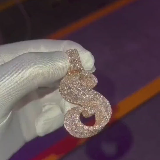Custom Initial "S" Pendant | 925 Sterling Silver | VVS Moissanite | 3D Letter Pendant | Mosaic Setting Iced Out Hip Hop Jewelry