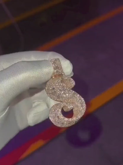 Custom Initial "S" Pendant | 925 Sterling Silver | VVS Moissanite | 3D Letter Pendant | Mosaic Setting Iced Out Hip Hop Jewelry