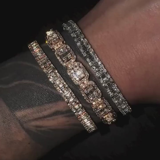 VVS Moissanite Diamond Bracelet – Baguette Cut, VVS1 Quality, 925 Sterling Silver, Passes Diamond Tester, Fancy Heavy Men's/Women's Jewelry
