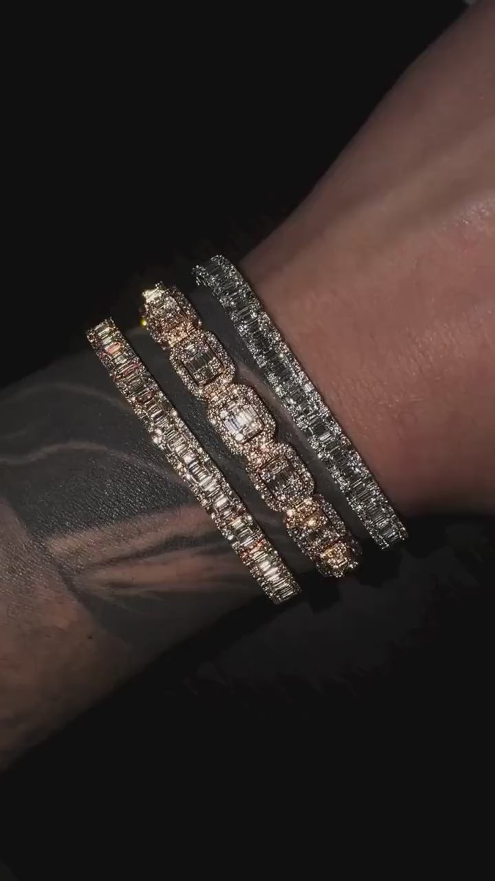 VVS Moissanite Diamond Bracelet – Baguette Cut, VVS1 Quality, 925 Sterling Silver, Passes Diamond Tester, Fancy Heavy Men's/Women's Jewelry