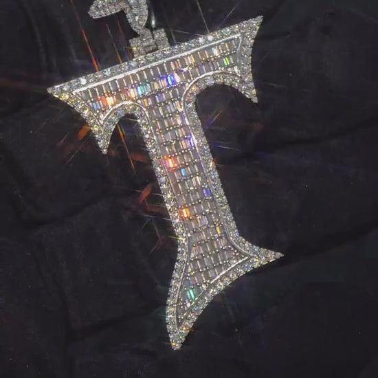 Baguette cut VVS1 Moissanite Letter "T" Pendant, Iced out Chunky Pendant, Custom Alphabet/Letter, 925 Sterling Silver/10k, Hip Hop Pendant