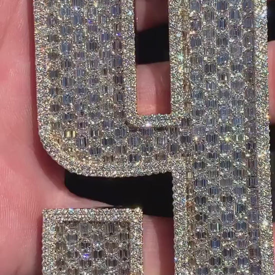 Emerald cut VVS1 Moissanite Layered Number "9" Pendant, Iced out Chunky Pendant, Custom Letter, 925 Sterling Silver / 10k, Hip Hop Pendant