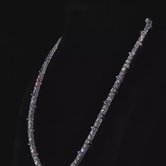 Iced Out Moissanite Tennis Necklace in 925 Silver – VVS1 Pear & Round Cuts | 16"-30" | Passes Diamond Tester | Hip Hop Jewelry