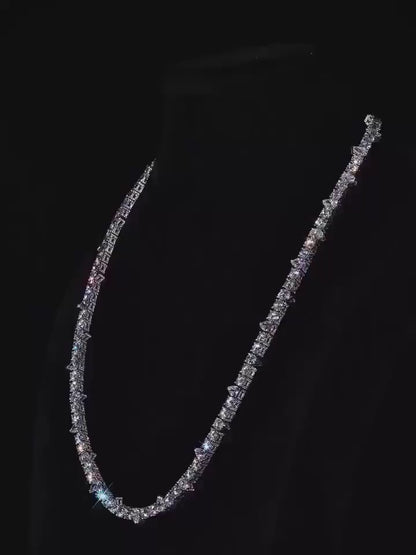 Iced Out Moissanite Tennis Necklace in 925 Silver – VVS1 Pear & Round Cuts | 16"-30" | Passes Diamond Tester | Hip Hop Jewelry