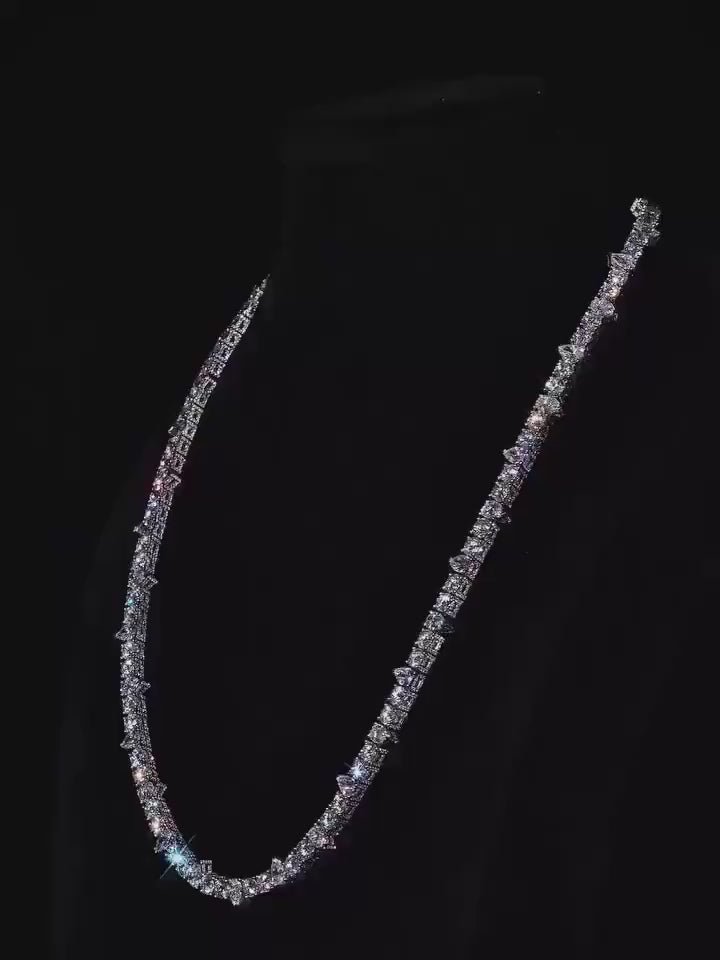 Iced Out Moissanite Tennis Necklace in 925 Silver – VVS1 Pear & Round Cuts | 16"-30" | Passes Diamond Tester | Hip Hop Jewelry