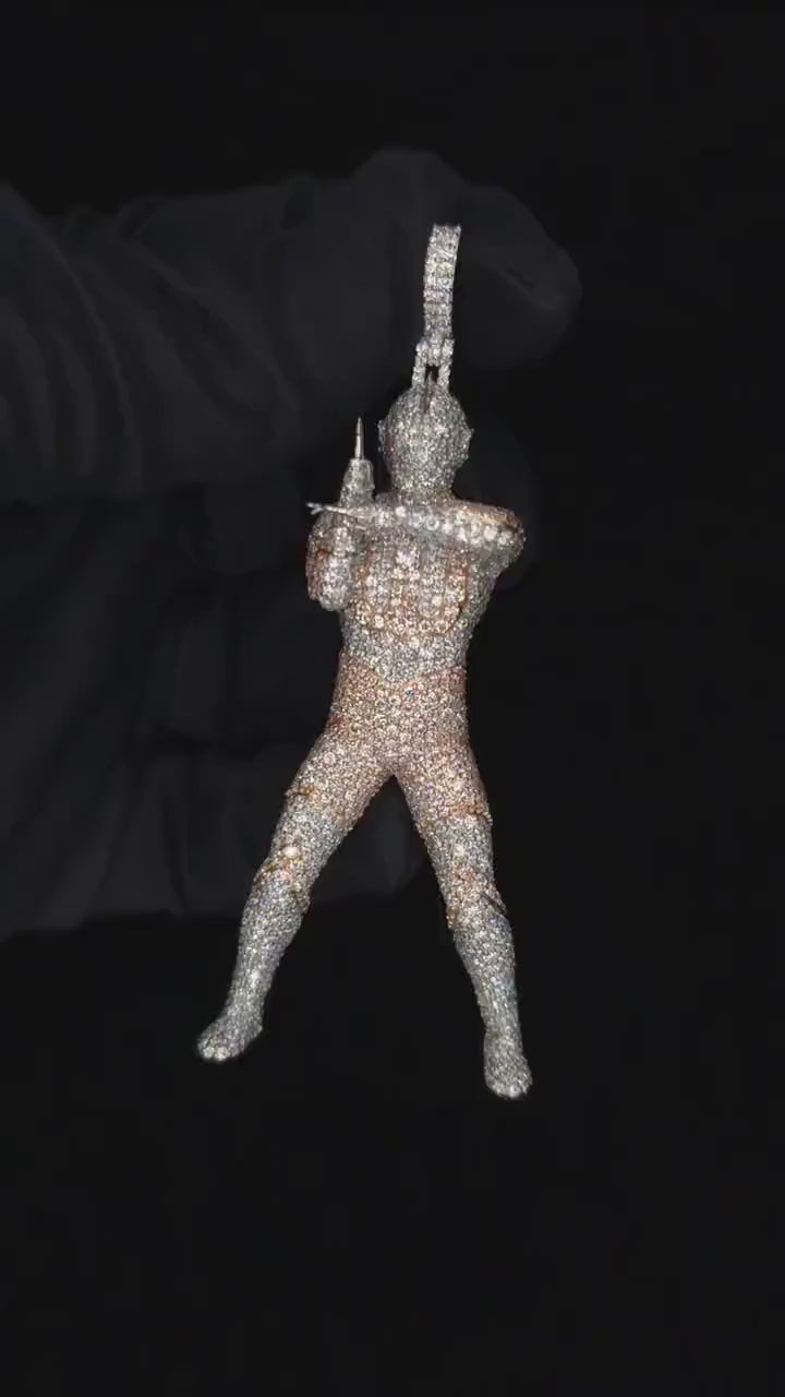 Iced Out Character Pendnat, 3inch tall, D Color VVS1 Moissanite, Rose Gold Plated 925 Sterling Silver, Hip Hop Jewelry