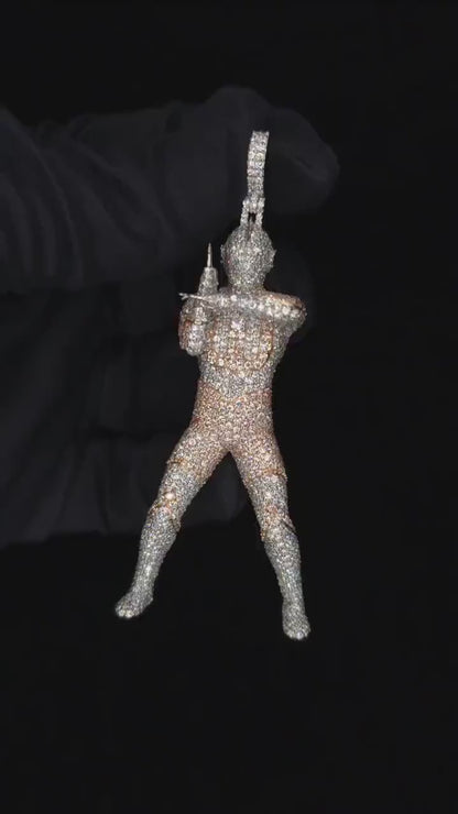 Iced Out Character Pendnat, 3inch tall, D Color VVS1 Moissanite, Rose Gold Plated 925 Sterling Silver, Hip Hop Jewelry