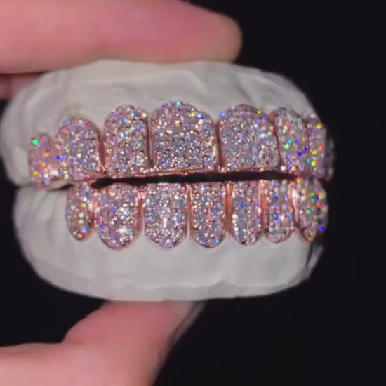Jumbo VVS Moissanite Perm Cut Grillz 925 Sterling Silver, Pass Diamond Test