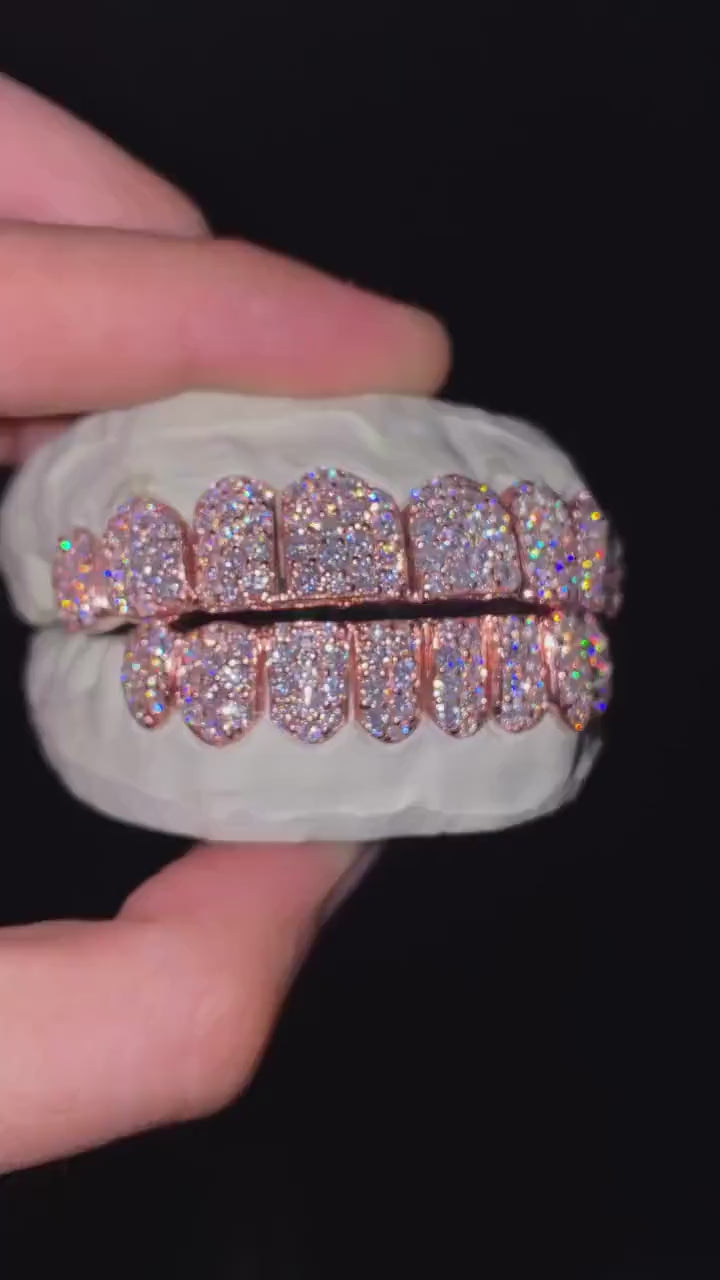 Jumbo VVS Moissanite Perm Cut Grillz 925 Sterling Silver, Pass Diamond Test