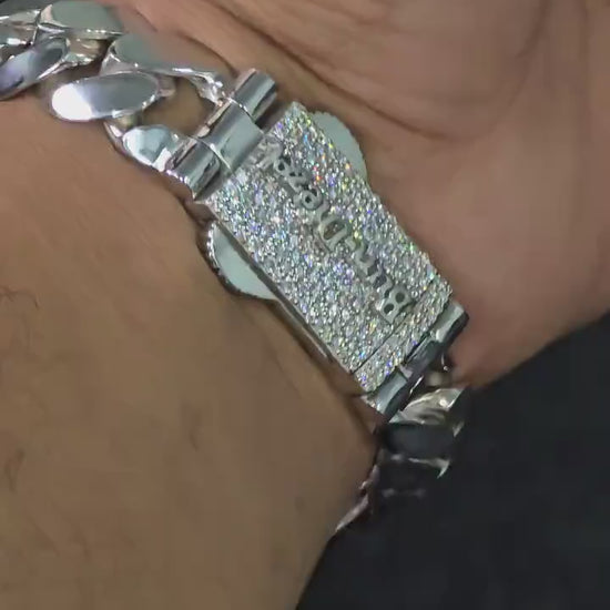 15mm Cuban Link Bracelet with Custom Moissanite Lock | Solid 925 Sterling Silver | Plain Polished Finish | Iced Out Clasp | Hip Hop Jewelry