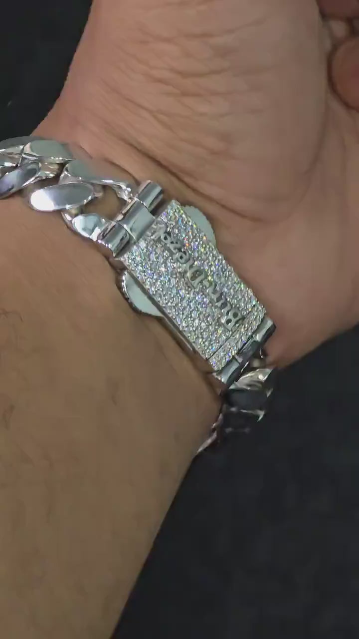 15mm Cuban Link Bracelet with Custom Moissanite Lock | Solid 925 Sterling Silver | Plain Polished Finish | Iced Out Clasp | Hip Hop Jewelry