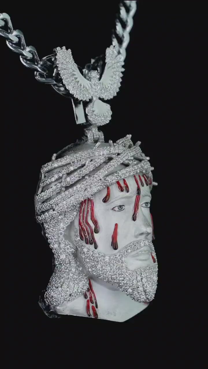 Bleeding Jesus Pendant with Bird Bail | 925 Silver/10K Gold | CZ, Moissanite, Lab Diamond | Hip Hop Bling Religious Necklace