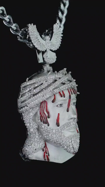 Bleeding Jesus Pendant with Bird Bail | 925 Silver/10K Gold | CZ, Moissanite, Lab Diamond | Hip Hop Bling Religious Necklace