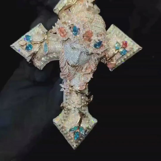 Jesus Cross Iced Out Hip Hop Pendant | Hidden Knife | Chunky Moissanite pendant | Swarovski Crystal | 925 Silver | Custom Moissanite Jewelry