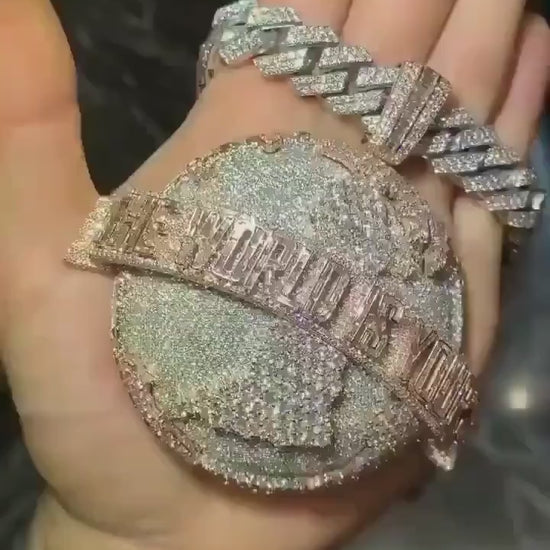 The World is Yours Iced Out Hip Hop Pendant | Chunky Moissanite pendant | 925 Silver / 10K Gold | Custom Handmade Moissanite Jewelry