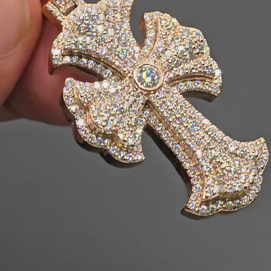 Iced Out Cross Pendant, 1.5" Moissanite or Lab Grown Diamonds, 925 Sterling Silver or 10K Gold, Luxury Hip Hop Jewelry for Men & Women
