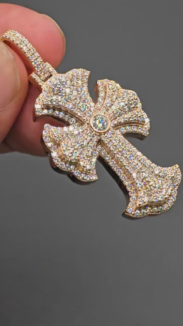 Iced Out Cross Pendant, 1.5" Moissanite or Lab Grown Diamonds, 925 Sterling Silver or 10K Gold, Luxury Hip Hop Jewelry for Men & Women