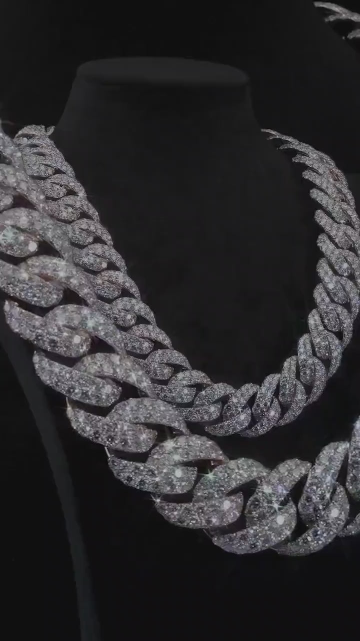 26mm Iced Cuban Link Chain, VVS Moissanite Necklace, Diamond Tester Pass, Men’s Hip Hop Jewelry, Custom Iced Out Chain