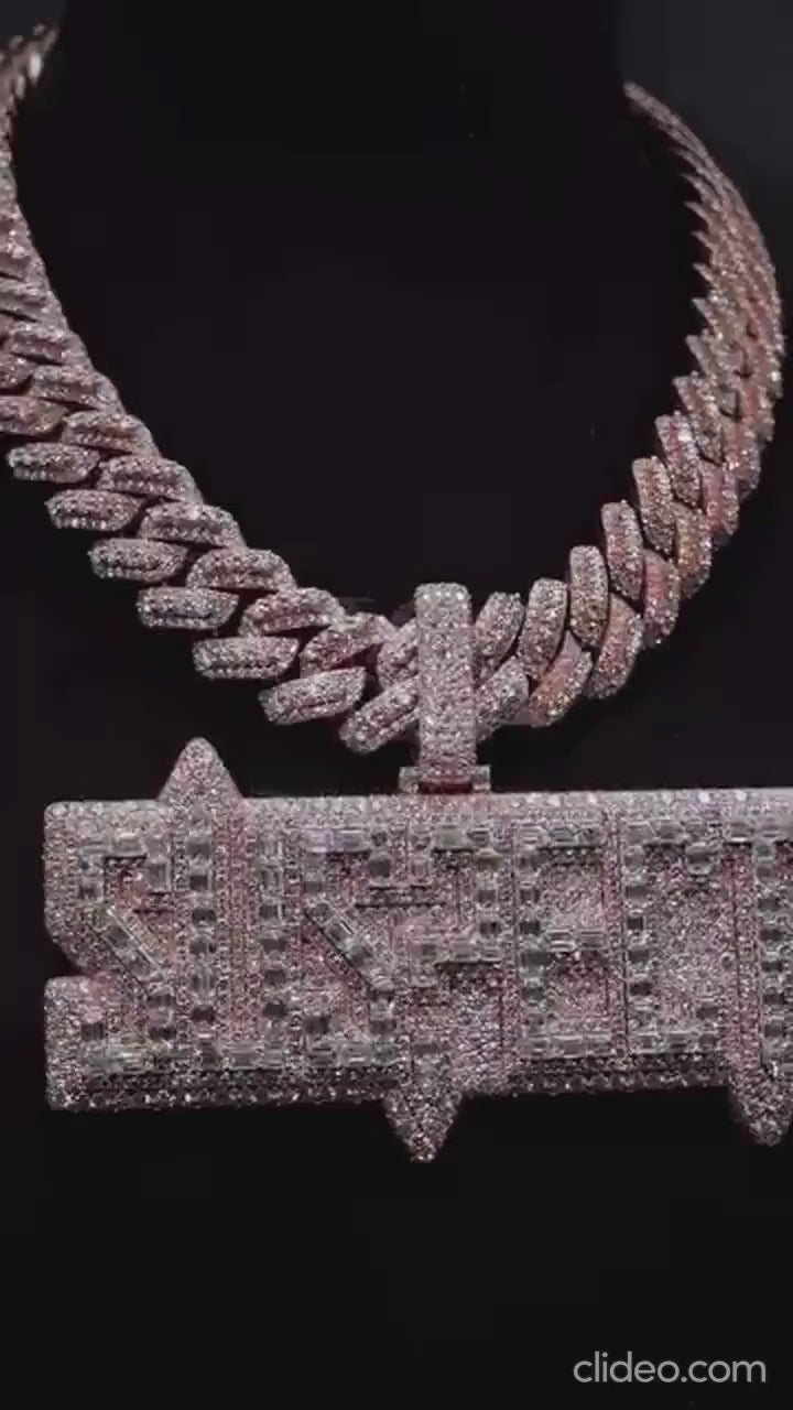 Custom Iced Out Name Pendant - Moissanite VVS1 Diamonds - Solid 925 Sterling Silver - White Gold & Rose Gold - Hip Hop Bling Jewelry for Men