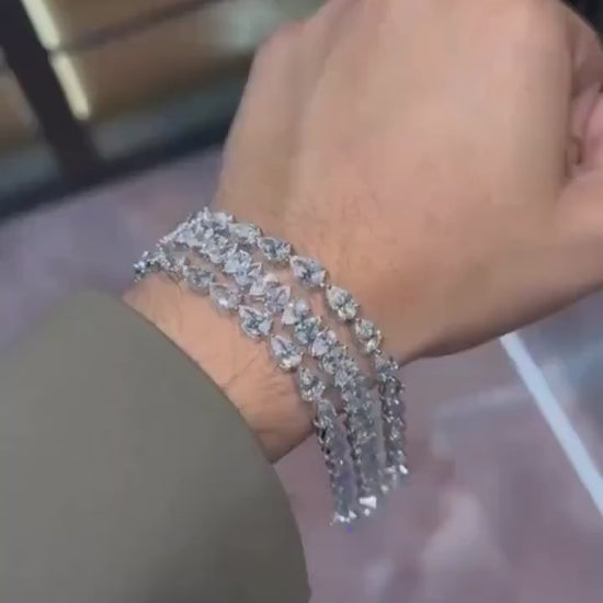 VVS Moissanite Diamond Fancy Bracelet, VVS1 Quality Pear Moissanite Diamond, Pass Diamond Tester, Heavy Quality 925 Sterling Silver