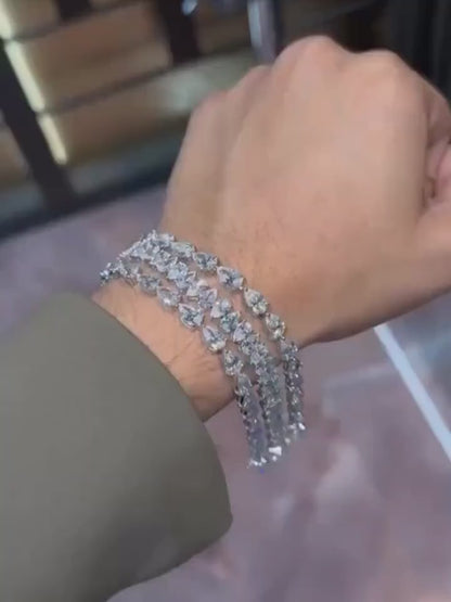 VVS Moissanite Diamond Fancy Bracelet, VVS1 Quality Pear Moissanite Diamond, Pass Diamond Tester, Heavy Quality 925 Sterling Silver